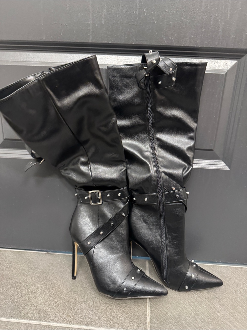 Studded Pointed-Toe Black Women's Ankle Boots